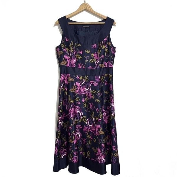 ローラアシュレイ LAURAASHLEY サイズ13 L - ダークネイビー×ピンク×マルチ レディース ノースリーブ/ロング/花柄 美品 ワンピース拍卖