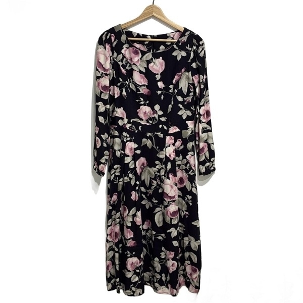 ローラアシュレイ LAURAASHLEY サイズ11 M - 黒×ピンク×マルチ レディース 長袖/ロング/花柄 美品 ワンピース拍卖