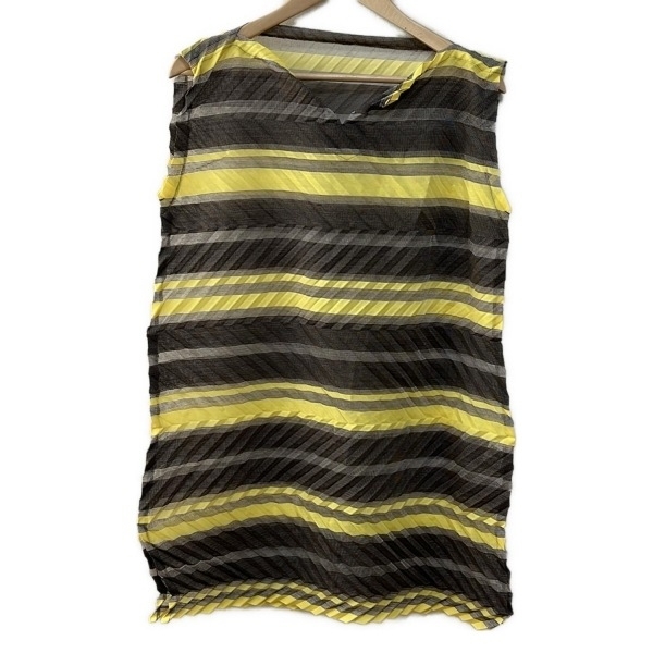 ミー/イッセイミヤケ me ISSEY MIYAKE MI23FT162 - イエロー×ダークブラウン レディース ノースリーブ/ミニ/ボーダー ワンピース拍卖