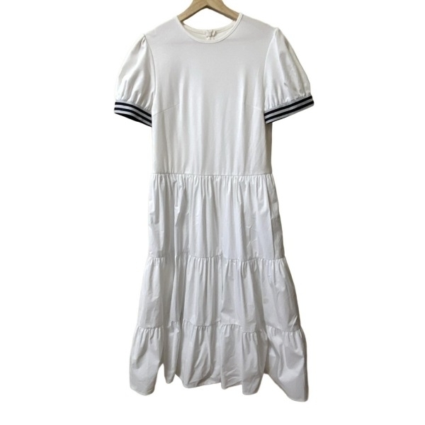 ボーダーズアットバルコニー BORDERS at BALCONY サイズ38 M - 白×ピンクベージュ×黒 レディース クルーネック/半袖/マキシ丈 ワンピース拍卖