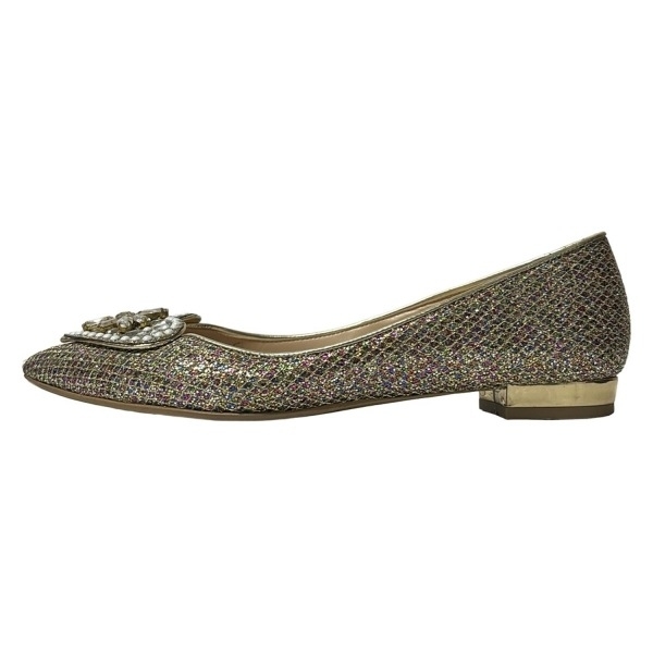 ダイアナ DIANA フラットシューズ 25 - ゴールド×ピンク×マルチ レディース ビジュー/ハート 靴拍卖