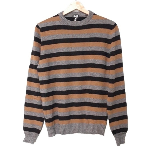 ディーアンドジー D&G 長袖セーター/ニット サイズ32/46 - グレー×黒×ベージュ メンズ クルーネック/ボーダー 美品 トップス拍卖