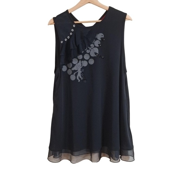 アルベロベロ/オレボレブラ ALBEROBELLO/OLLEBOREBLA チュニック - 黒 レディース クルーネック/ノースリーブ/ビーズ/ビジュー/後ろ開き拍卖