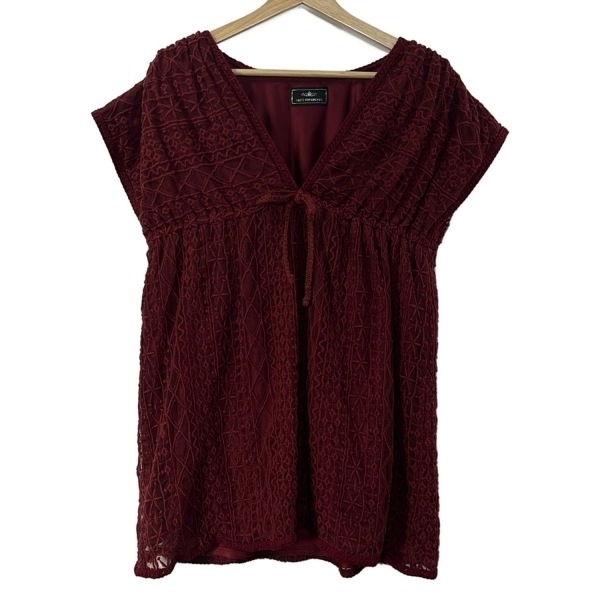 グレースコンチネンタル GRACE CONTINENTAL チュニック サイズ36 S - レッド レディース Vネック/半袖/レース 美品 ワンピース拍卖