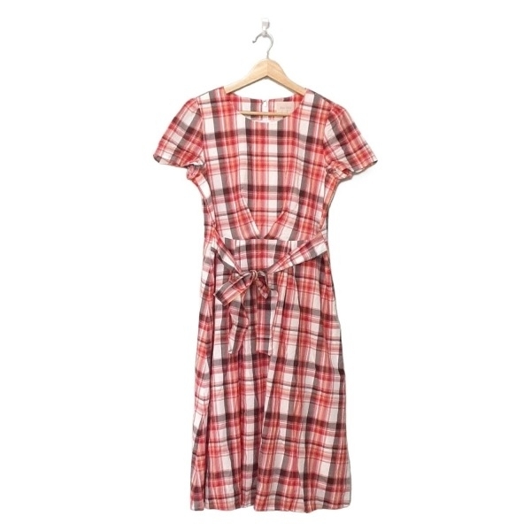 ローズティアラ Rose Tiara サイズ40 M - レッド×黒×白 レディース 半袖/ひざ丈/チェック柄 美品 ワンピース拍卖