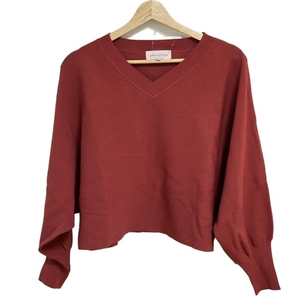 エポカ EPOCA 七分袖カットソー サイズ40 M - レッド レディース Vネック/ドルマン/ショート丈/STORIA トップス拍卖