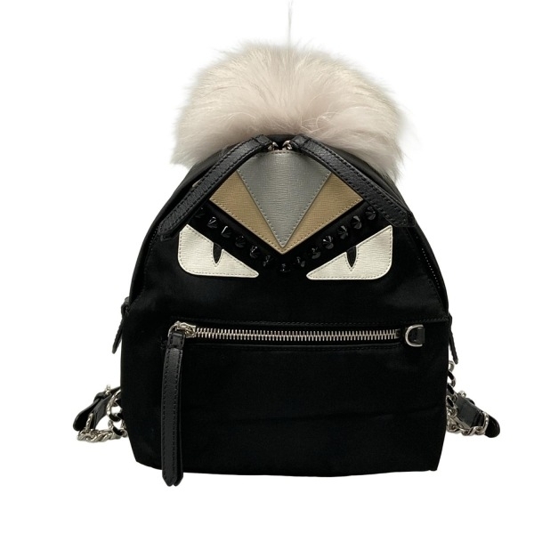 フェンディ FENDI リュックサック/バックパック 8BZ038 モンスター ミニ バックパック レザー、ファー、フォックス 黒×白×マルチ バッグ拍卖