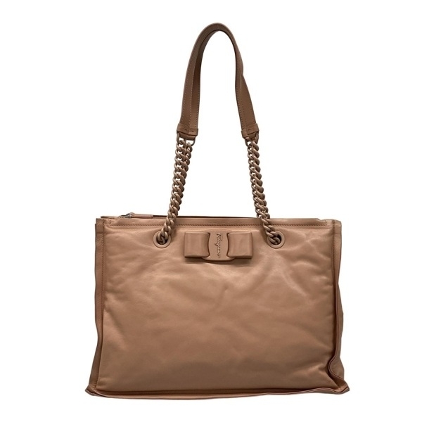 サルバトーレフェラガモ FERRAGAMO/SalvatoreFerragamo ショルダーバッグ EZ-210904 ビバ ボウ レザー ベージュ チェーンショルダー 美品拍卖