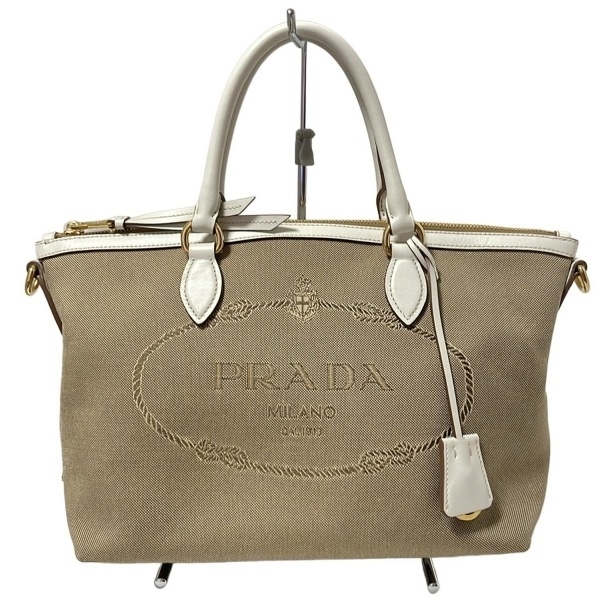 プラダ PRADA ハンドバッグ ロゴジャガード レザー ブラウン×白 バッグ拍卖