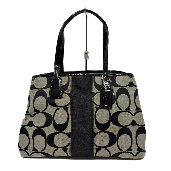 コーチ COACH ショルダーバッグ F13533 シグネチャーストライプフレームドキャリーオール レザー ライトグレー×黒 バッグ拍卖