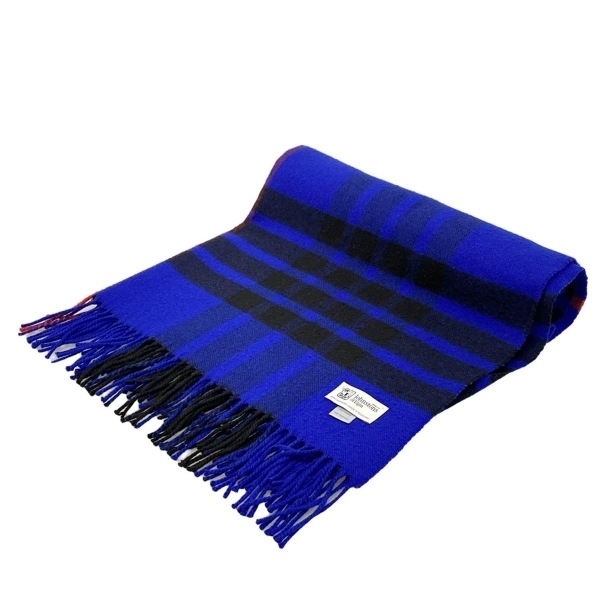 ジョンストンズ johnstons of elgin ストール(ショール) カシミヤ ブルー×黒×レッド チェック柄 マフラー拍卖