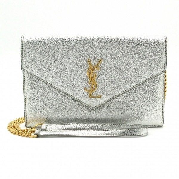 サンローランパリ SAINT LAURENT PARIS 402031 モノグラム・サンローランエンベロープ レザー シルバー チェーンウォレット 財布拍卖