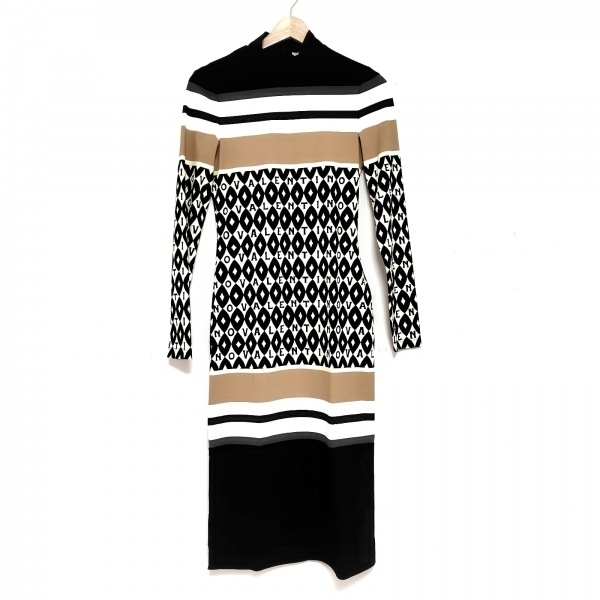 バレンチノ VALENTINO サイズXS WB3MJ03L6KU アイボリー×黒×マルチ レディース ひざ丈/長袖/ハイネック 美品 ワンピース拍卖