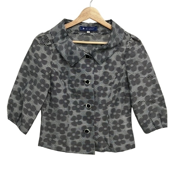 エムズグレイシー M'S GRACY サイズ38 M - 黒×白 レディース 七分袖/ボーダー/フラワー(花)/春/夏 美品 ジャケット拍卖