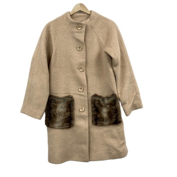 ローラアシュレイ LAURAASHLEY サイズ7 S - ベージュ×ブラウン×マルチ レディース 長袖/フェイクファー/ノーカラー/シャギー/冬 美品拍卖