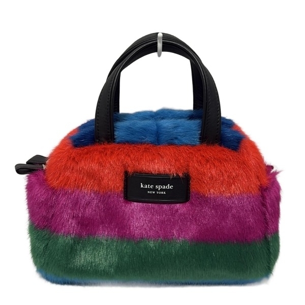 ケイトスペード Kate spade ハンドバッグ KI443 パフド ストライプ フォー ファー サッチェル レザー グリーン×ピンク×マルチ 美品拍卖