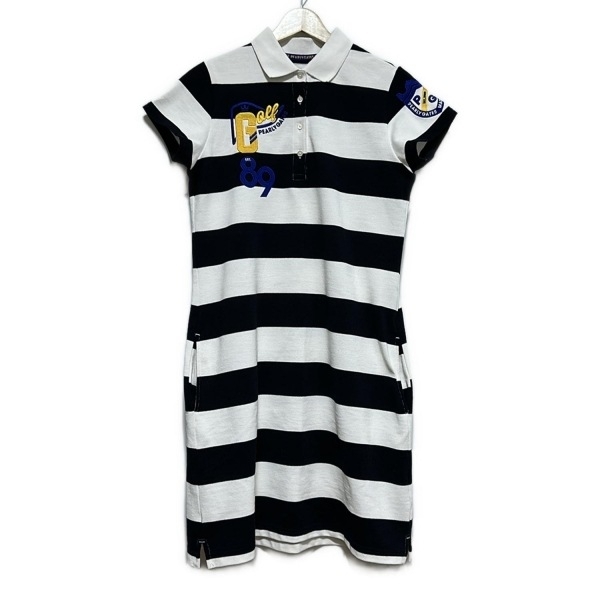 パーリーゲイツ PEARLY GATES サイズ1 S - 白×黒×マルチ レディース レギュラーカラー/半袖/ひざ丈/ボーダー ワンピース拍卖