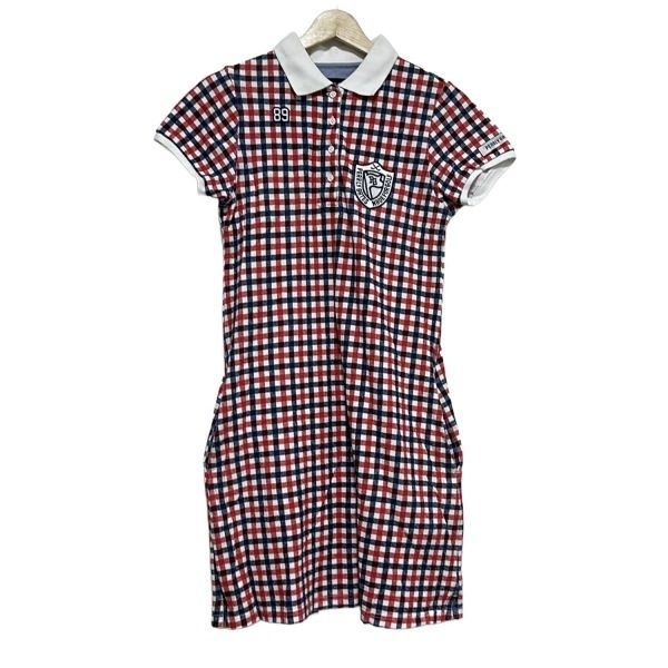 パーリーゲイツ PEARLY GATES サイズ0 XS - レッド×ブルー×白 レディース レギュラーカラー/半袖/ひざ丈/チェック柄 ワンピース拍卖