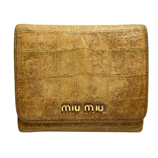 ミュウミュウ miumiu 3つ折り財布/ミニ/コンパクト 5M0176 - レザー ライトブラウン 型押し加工 財布拍卖