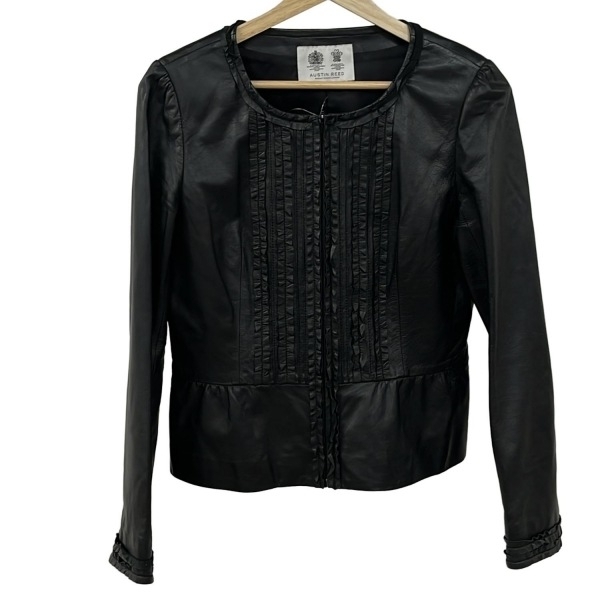 オースチンリード Austin Reed ライダースジャケット サイズ40 L - 黒 レディース 長袖/レザー/フリル/秋/春 美品 ジャケット拍卖
