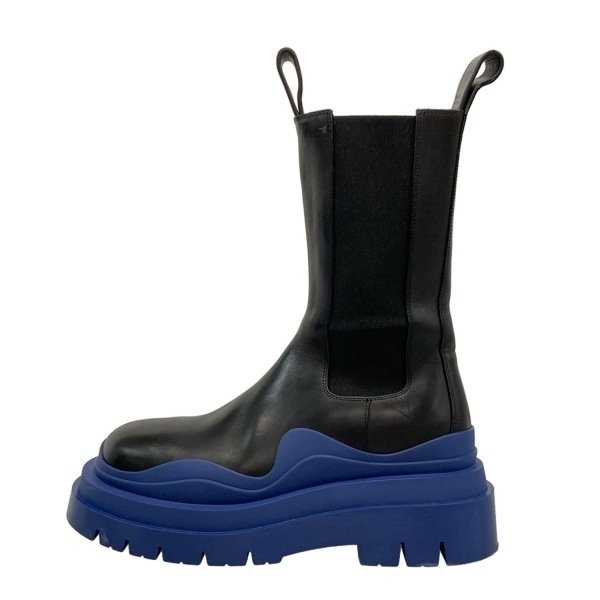 ボッテガヴェネタ BOTTEGA VENETA ショートブーツ 36 タイヤ レザー 黒×ネイビー レディース サイドゴア 靴拍卖