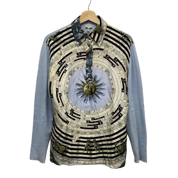 エルメス HERMES 長袖カットソー サイズM マルジェラ期 ライトブルー×黒×マルチ レディース ニット トップス拍卖