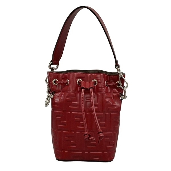 フェンディ FENDI ハンドバッグ 8BS010 モン トレゾール レザー レッド 巾着型/型押し加工/FFモチーフ バッグ拍卖