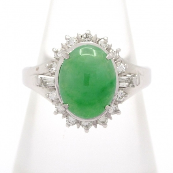 ノーブランド Unbranded リング 11 号 Pt900×ダイヤモンド×グリーン 総重量:6.0g/1.46刻印/0.22刻印 美品 アクセサリー(指)拍卖