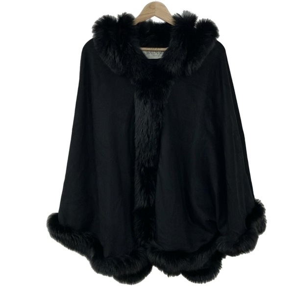 バルマン BALMAIN ポンチョ - 黒 レディース ファー/秋/冬/カシミヤ/フード取り外し可 美品 ジャケット拍卖