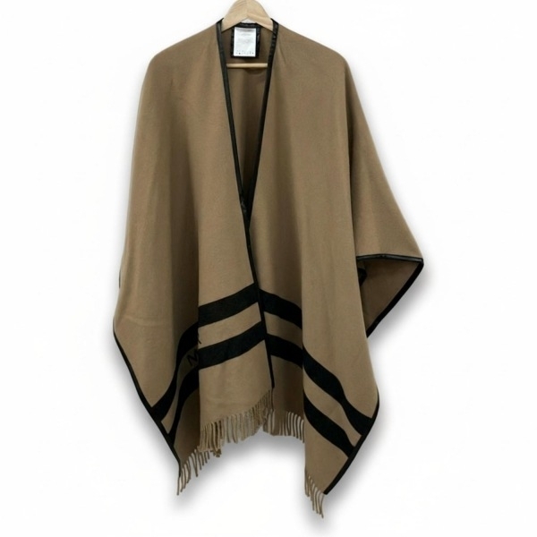 モンクレール MONCLER ポンチョ サイズUNI MANTELLA(マンテラ) ベージュ×黒 レディース フリンジ/秋/冬 ジャケット拍卖