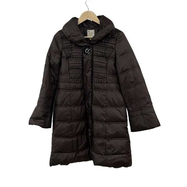 ナネットレポー nanettelepore ダウンコート サイズ6 M - ダークブラウン レディース 長袖/ビジュー/フリル/ジップアップ/冬 コート拍卖