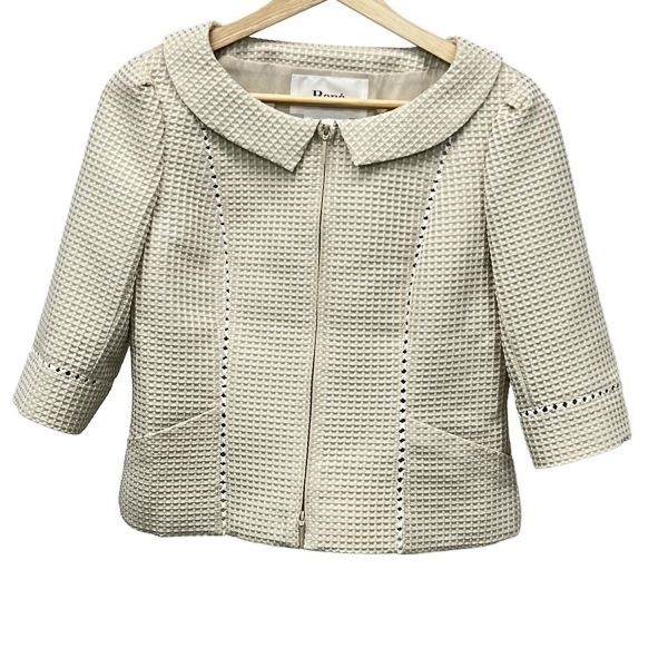 ルネ Rene サイズ36 S - ベージュ×白 レディース 七分袖/ジップアップ/TISSUE/秋/冬 美品 ジャケット拍卖