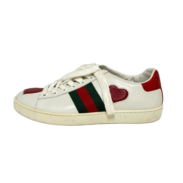 グッチ GUCCI スニーカー 35 435638 - レザー 白×レッド×グリーン レディース インソール取外し可/シェリー(ウェブ)/ハート 靴拍卖