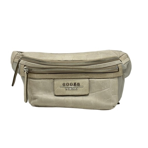 クーガ cooga ウエストポーチ - レザー グレーベージュ×ベージュ 型押し加工 バッグ拍卖