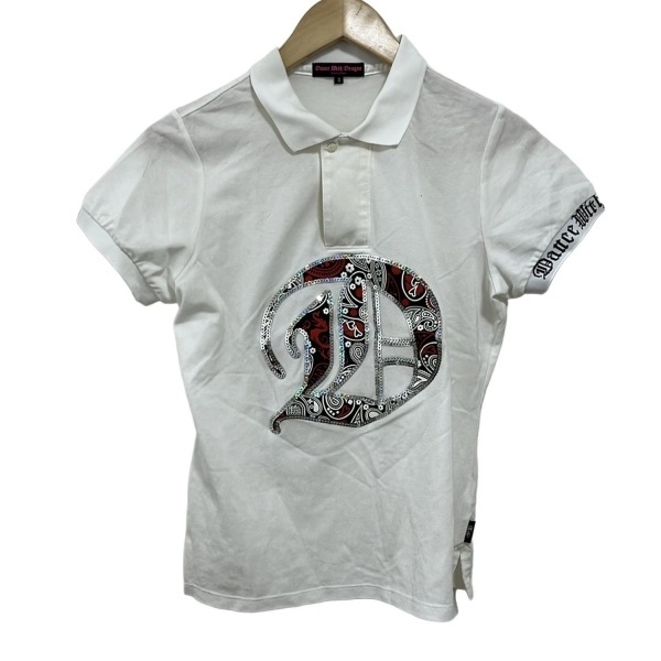 ダンスウィズドラゴン DANCE WITH DRAGON 半袖ポロシャツ サイズ3 L - 白×黒×レッド メンズ スパンコール/ペイズリー柄 トップス拍卖