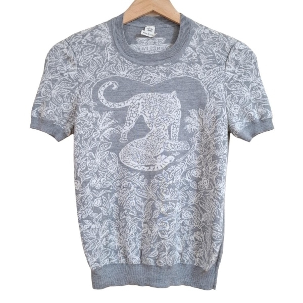 エルメス HERMES 半袖セーター/ニット サイズ34 S - グレー×白 レディース クルーネック/カシミヤ/シルク トップス拍卖