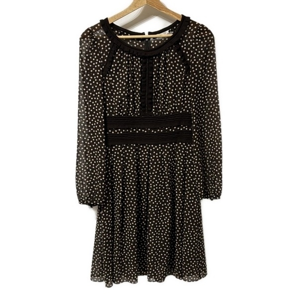 トゥービーシック TO BE CHIC サイズ40 M - ダークブラウン×アイボリー レディース クルーネック/長袖/ひざ丈/ドット柄/フリル 美品拍卖