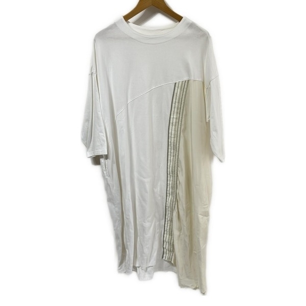 ズッカ ZUCCA サイズM - 白×アイボリー×グレー レディース クルーネック/長袖/ロング/ラメ 美品 ワンピース拍卖