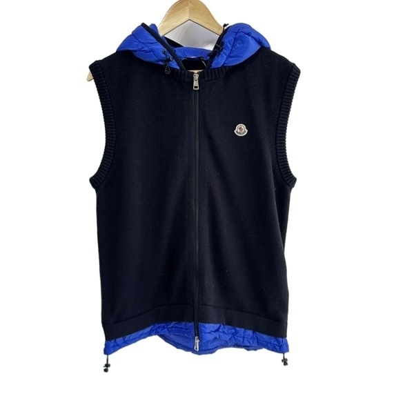 モンクレール MONCLER ベスト サイズXL MAGLIA GILET 黒×ブルー メンズ ニット/部分ダウン 美品 トップス拍卖