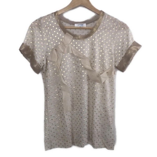 ランバンオンブルー LANVIN en Bleu 半袖カットソー サイズ36 S - ベージュ×ゴールド レディース クルーネック/ドット柄/リボン/ビーズ拍卖