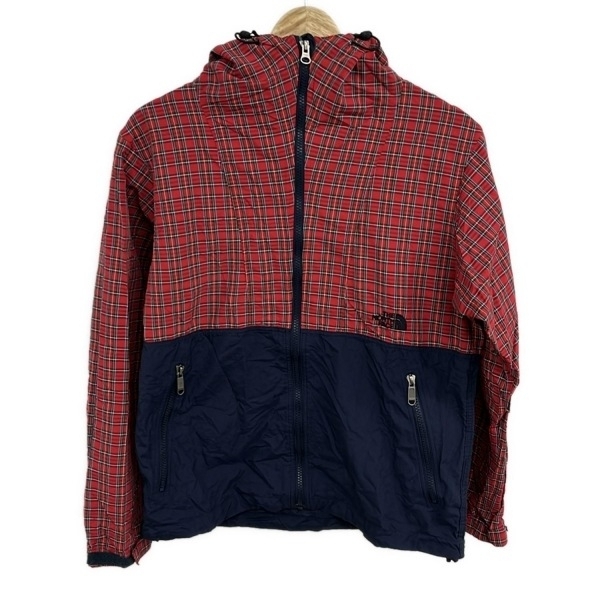 ノースフェイス THE NORTH FACE ブルゾン サイズL - レッド×ネイビー×マルチ レディース 長袖/チェック柄/ジップアップ/収納袋付き/春/秋拍卖