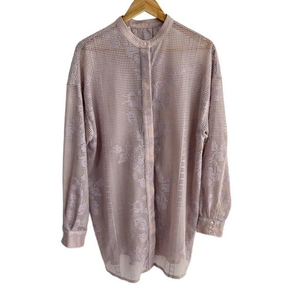 アメリ AMERI カーディガン サイズF - ピンクベージュ×ライトパープル レディース 長袖/メッシュ/花柄/ロング丈 美品 トップス拍卖