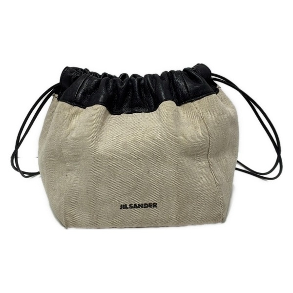 ジルサンダー JILSANDER ショルダーバッグ ドローストリング レザー アイボリー×黒 巾着型 バッグ拍卖