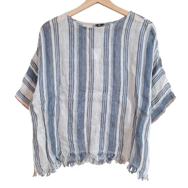 フォーティーファイブアールピーエム 45rpm 半袖カットソー サイズ0 XS - ネイビー×白 レディース 麻/ストライプ トップス拍卖