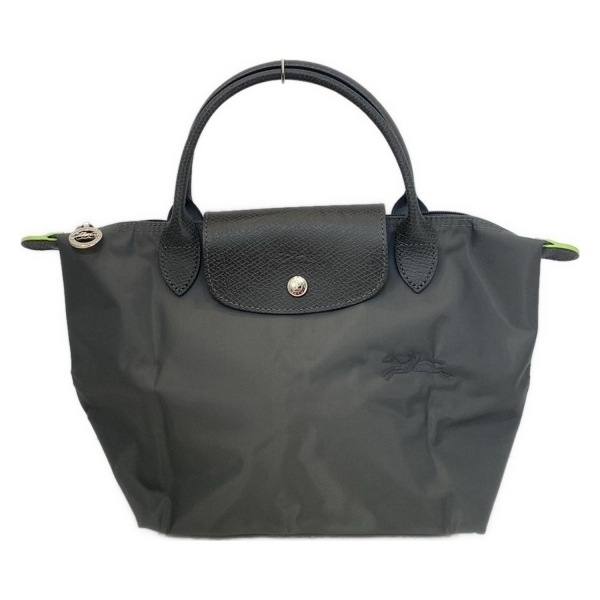 ロンシャン LONGCHAMP ハンドバッグ L1621919 ル・プリアージュ レザー ダークグレー×イエローグリーン 折りたたみ バッグ拍卖