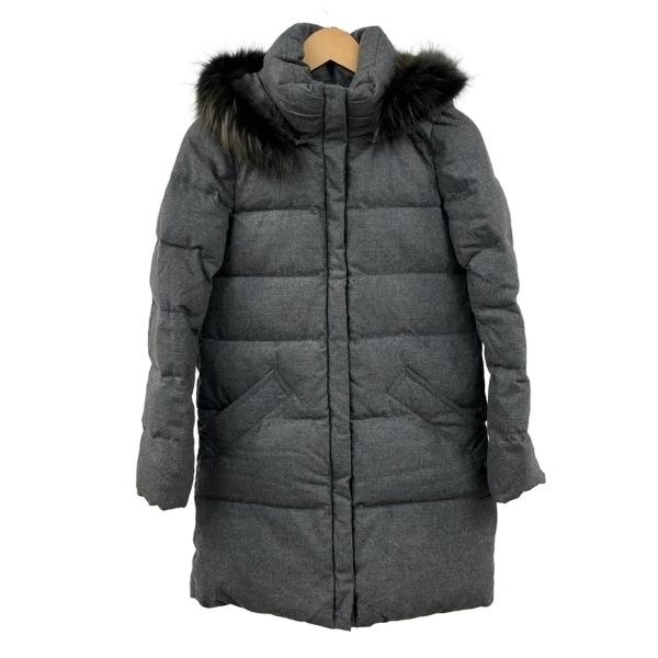 ニジュウサンク 23区 ダウンコート サイズ38 M - グレー×黒 レディース 長袖/ファー/ジップアップ/ファー・フード着脱可/冬 美品 コート拍卖