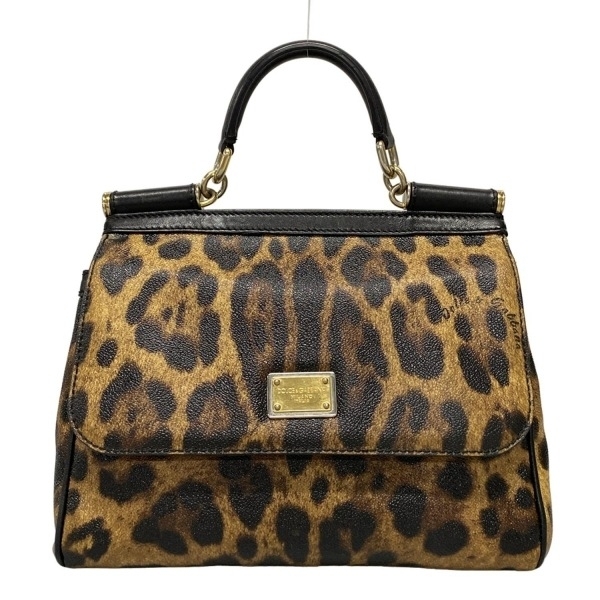 ドルチェアンドガッバーナ DOLCE&GABBANA ハンドバッグ シシリー レザー 黒×ベージュ×ダークブラウン 豹柄 バッグ拍卖