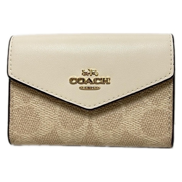 コーチ COACH カードケース CZ272 フラップ カード ケース・シグネチャー キャンバス レザー ベージュ×アイボリー×ダークブラウン 美品拍卖