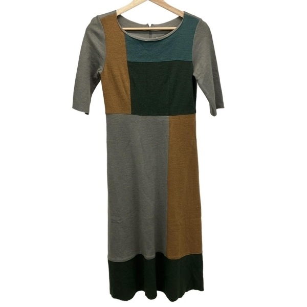 ホコモモラ JOCOMOMOLA サイズ40 XL - カーキ×ダークグリーン×マルチ レディース 七分袖/ひざ丈 ワンピース拍卖
