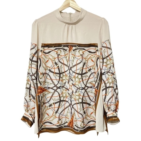 レリアン Leilian チュニック サイズ13 L - ベージュ×ダークブラウン×マルチ レディース ハイネック/長袖 美品 ワンピース拍卖